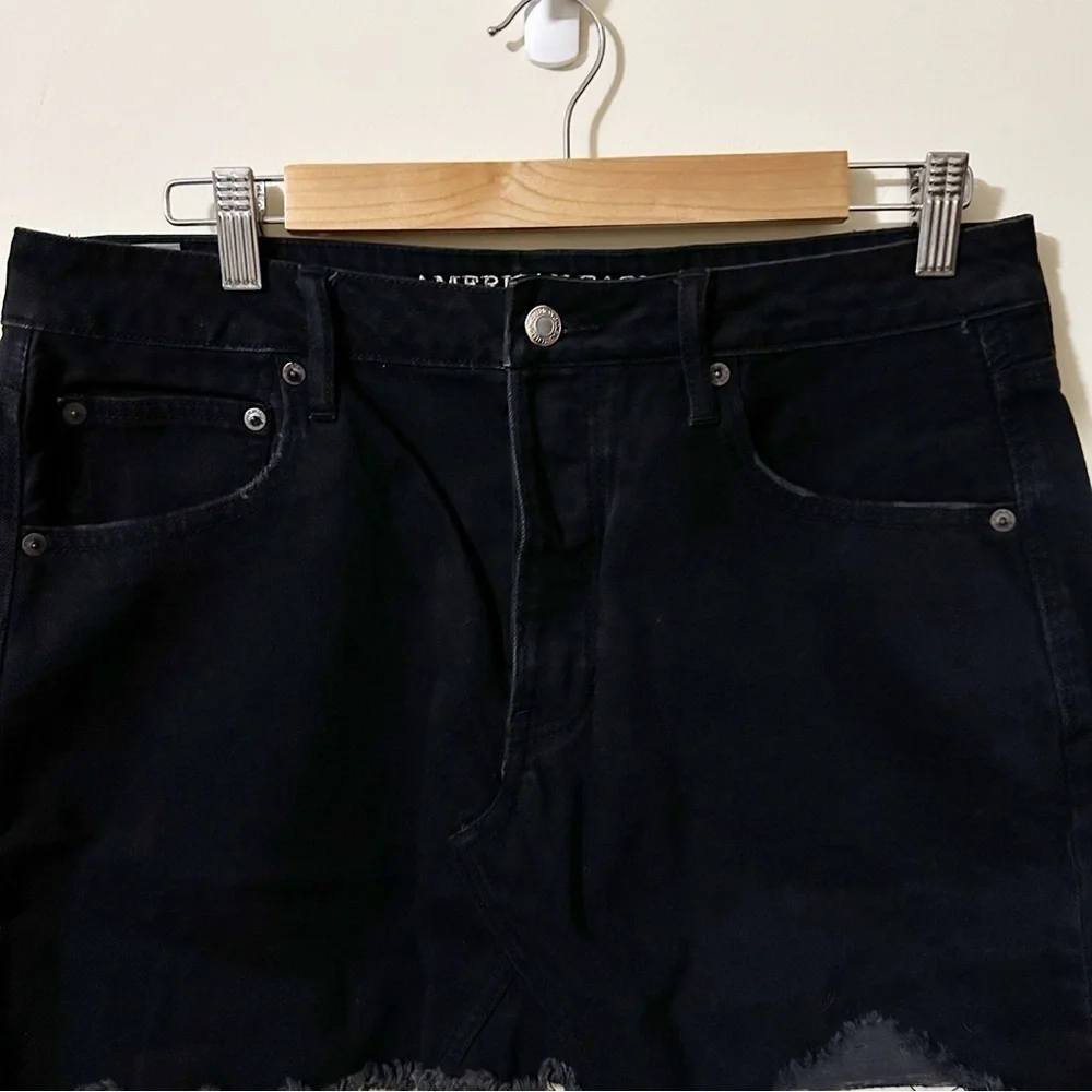 American Eagle Hi Rise Festival Mini Black Denim Skirt Size 12 Button Fly